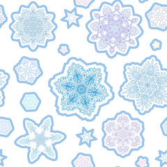 Fashion patches with snowflakes. Seamless pattern.