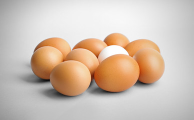 Group of eggs on light background