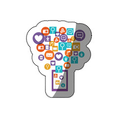 Tablet social media and multimedia icon set. Apps communication and digital marketing theme. Isolated design. Vector illustration