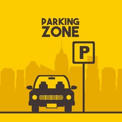 parking zone sign with car icon over yellow background. colorful design. vector illustration