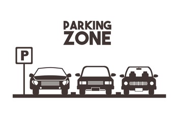 parked cars in a parking zone over white background. vector illustration - obrazy, fototapety, plakaty