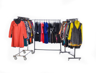Set of different clothes for females on hanging