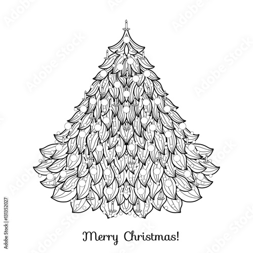 Christmas Tree Outline Drawing Coloring Page Book For