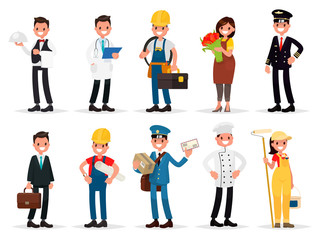 Set professions: waiter, doctor,  electrician, florist, pilot, b