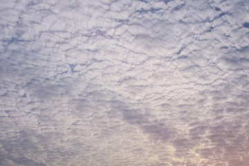 Blue sky and white clouds shining in evening golden sun light.