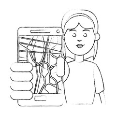 Woman and smartphone with gps app icon. Travel navigation route and technology theme. Isolated design. Vector illustration