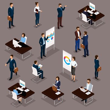Business people isometric set of men and women in the office business suits isolated vector illustration
