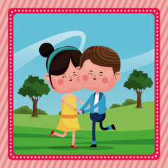 happy lovely couple valentine day rural landscape vector illustration eps 10