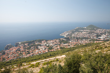 Panoramic view from the mountains to the city of Dubrovnik, Croatia
