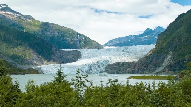 Mendenhall Ice Glacier Nestled Between the Mountains at Tongass National Forest in Juneau Alaska