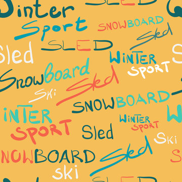 Seamless textile pattern winter sport lettering design style vec