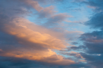 Texture, background. Clouds at sunset, sunrise