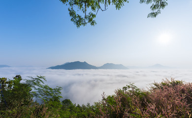 Fototapeta na wymiar sea of fog over Phu Thok Mountain