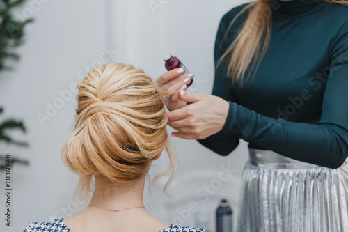 Closeup Of Professional Hairdresser Hands Doing Beauty Hairstyle A