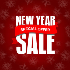 Fototapeta na wymiar New Year sale badge, label, promo banner template. Special offer text on ribbon.