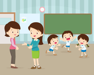 mother talking young teacher