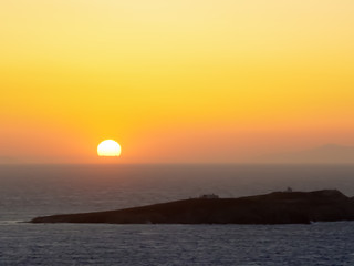The sunset in Mykonos island in Greece