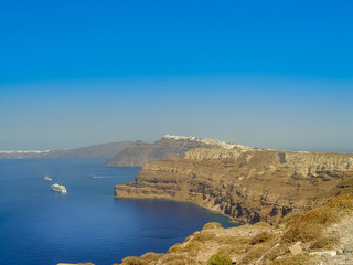 Fototapeta na wymiar view of Santorini sea with many cruise ships