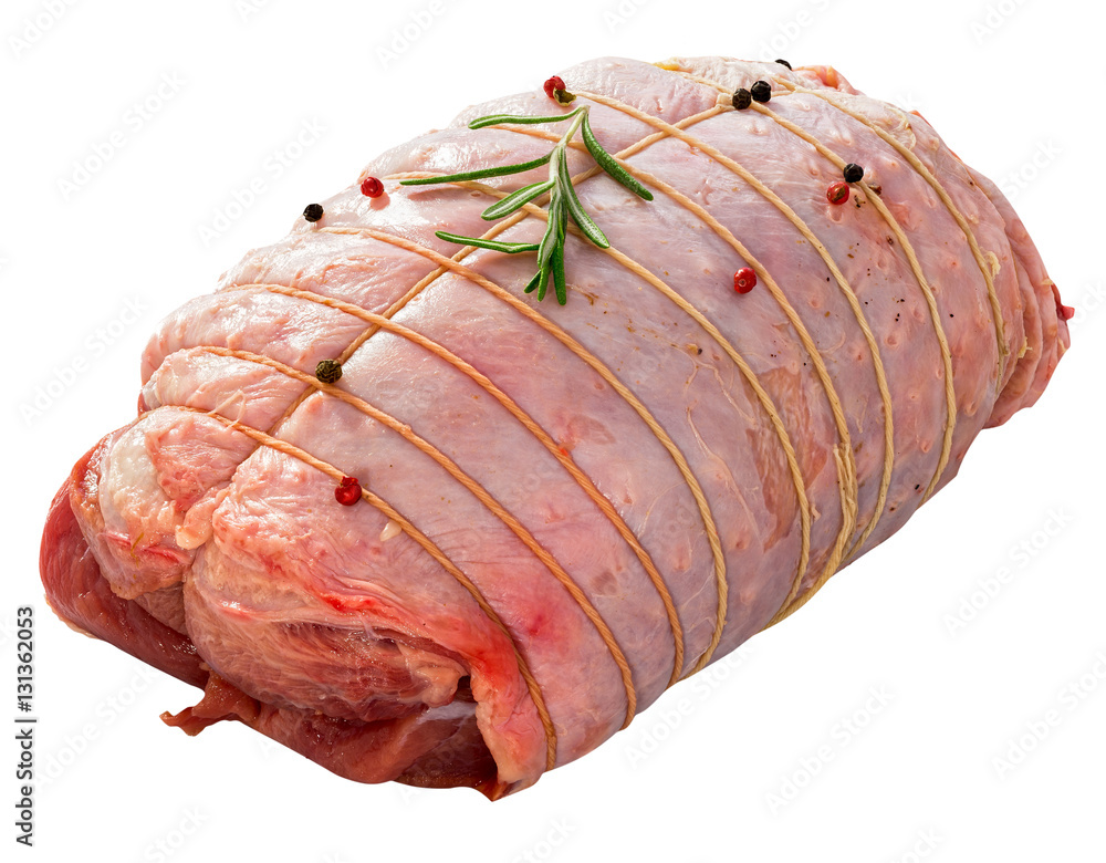 Poster raw turkey roulade isolated on white background