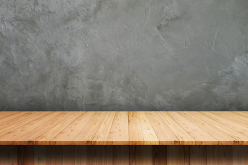Empty top shelves or table wood on concrete wall background.For put product and some thing