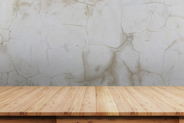 Empty top shelves or table wood on concrete wall background.For put product and some thing