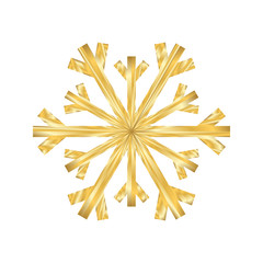 Gold Christmas snowflake icon. Golden silhouette snow flake sign isolated on white background. Elegant design for card, greeting, decoration. Shine texture. Symbol of winter Vector illustration