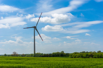 Windenergieanlage auf einem Getreidefeld