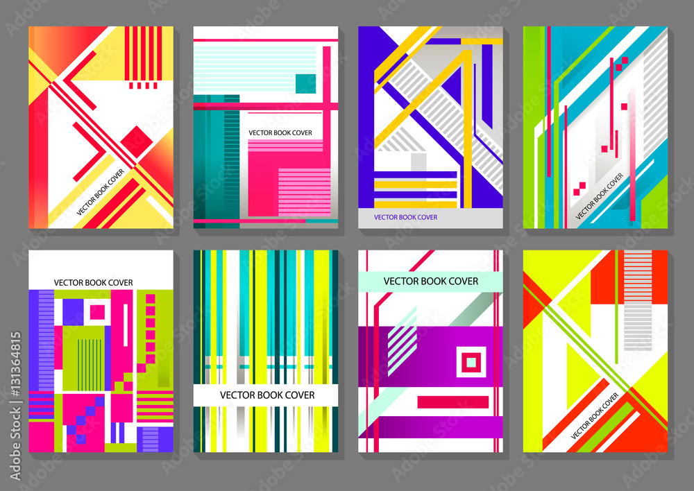 Poster vector set of eight templates for the book cover size a4. modern abstract geometric composition of d