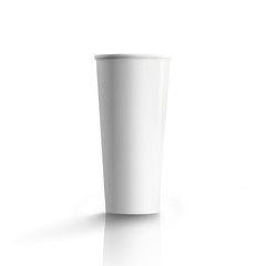 Tall paper coffee cup, isolated over white background