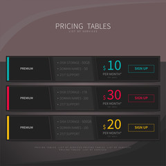 Pricing comparison table set for commercial business web service
