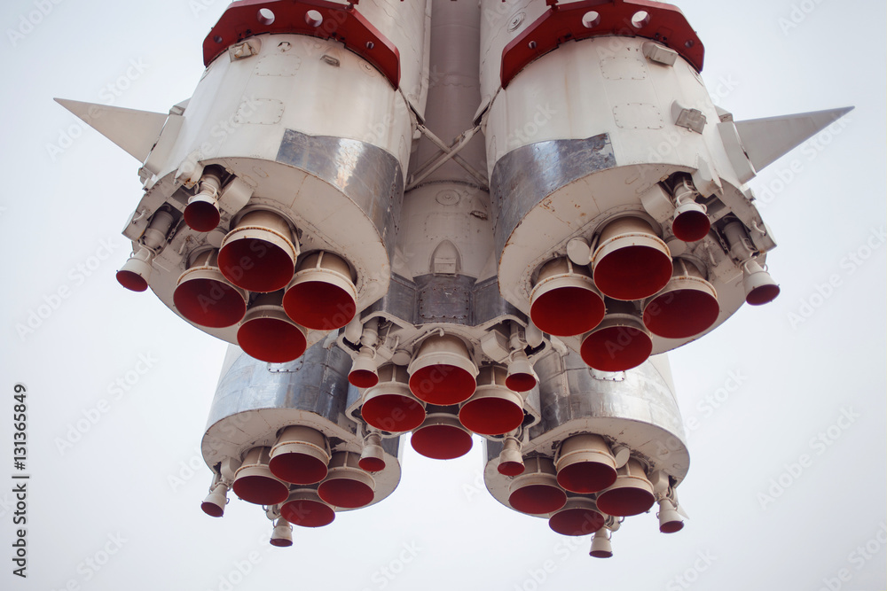 Wall mural detail of space rocket engine. part of the rocket, close-up, science and technology