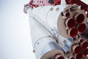 Detail of space rocket engine. Part of the rocket, close-up, science and technology