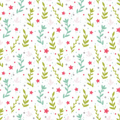 Seamless pattern with flower and stars on white background. Floral background. Vector floral pattern in doodle style