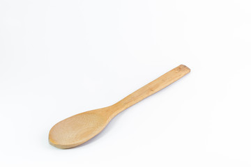 Top view of wooden spoon isolated on white