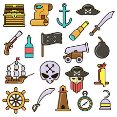 Pirate set. Flat vector icons