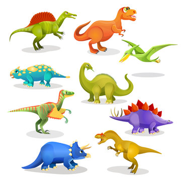 Collection of prehistoric dinosaur habitants. Vector © Shanvood