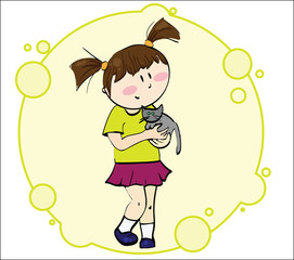 girl with cat in yellow circle