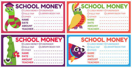 Personalized school money patches with teacher notes