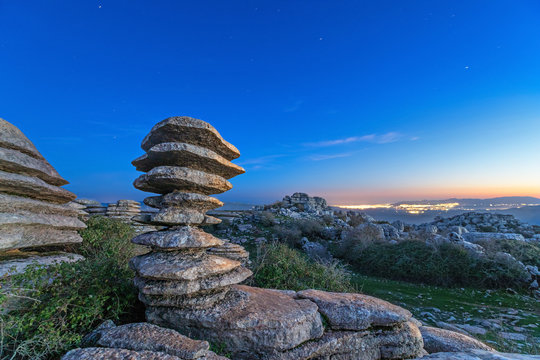 laminate rock on sunset in El Torcal de Antequera natural park, Andalusia, Spain