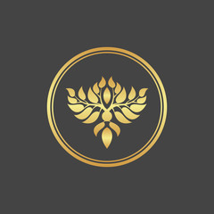 Abstract gold foliate element. Deciduous ornament. 