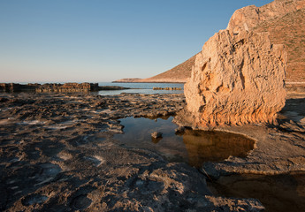 Fototapeta na wymiar Greece. Crete island. Stavros.Natural landscape of coastline with bizarre rock formations