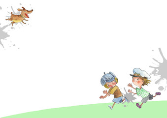 kids are playing, illustration, watercolor