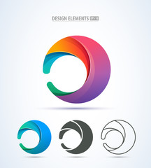 Vector abstract circle swirl logo design elements. Origami paper style, flat, line art