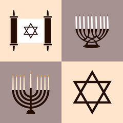 Jewish Holiday Hanukkah icons set. Vector illustration. EPS 10
