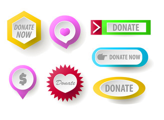 Donate button collection. Set of web buttons for charity