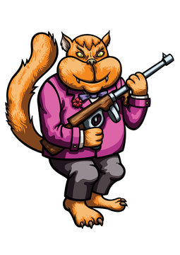 Gangster cat. Illustration cat gangster in a suit with a gun
