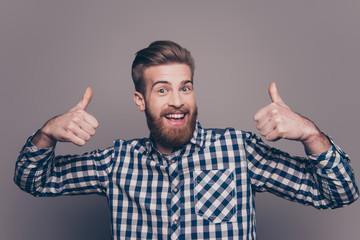 happy funny boyfriend show sight thumbs up and good luck