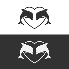 Two Dolphin in Heart Shape Logo