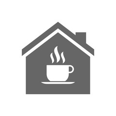 Isolated house with a cup of coffee