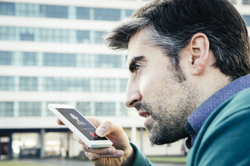 Man recording voice message